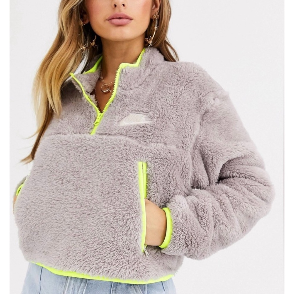 Nike Sportswear NSW 1/4 Zip Mock Neck Sherpa Fleece Cropped Jacket Top Sporty XS